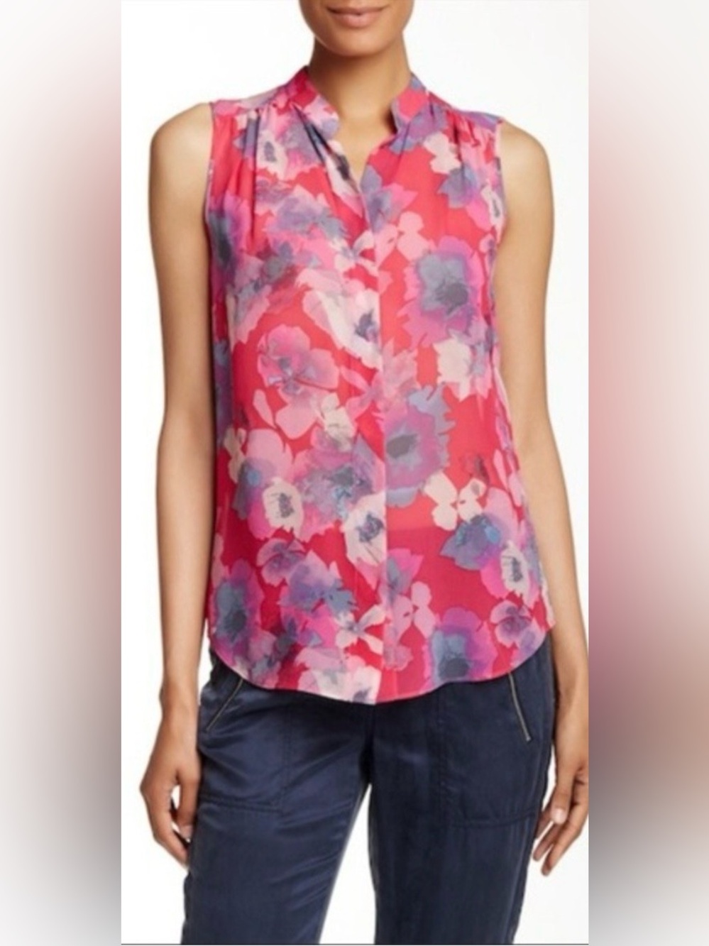 Rebecca Taylor 100% Silk Fuchsia Floral Blouse, size 4